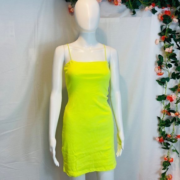 Simple Necessity Cotton Blend Mini‎ Dress - Neon Yellow Size Large RefFNB3 - Picture 3 of 10